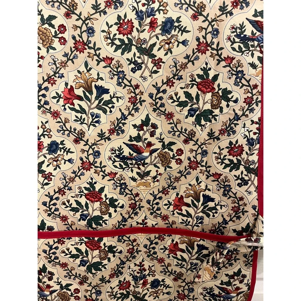 Red Blue Floral Bird Side Tie Apron, Handcrafted Kitchen Linen